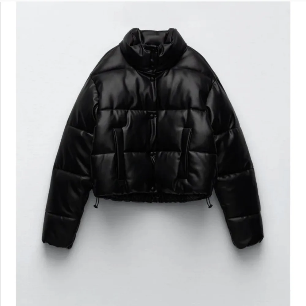 NW ZARA BLACK FAUX LEATHER PUFFER JACKET - Picture 10 of 14